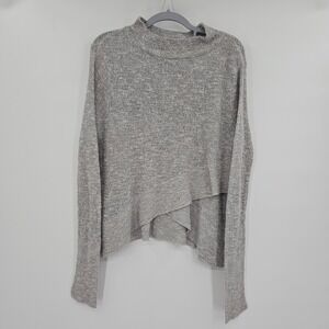 Free People Gray Linen Blend Mock Neck Asymmetrical Crossover Sweater Medium